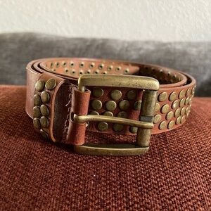 Calvin Klein Brown Leather Belt with Brass Studs